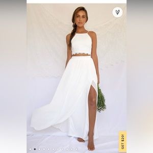 BNWT lulus Midnight Memories White Lace Two-Piece Maxi Dress